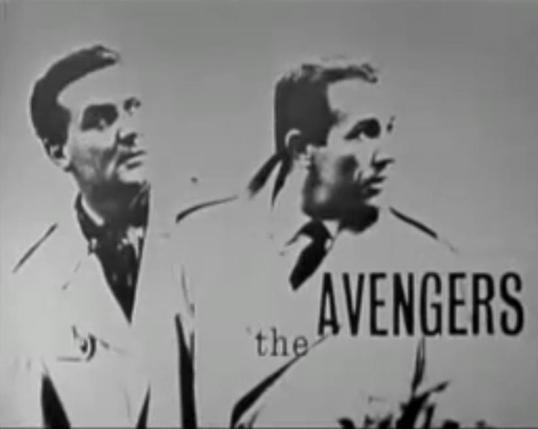 Black and white image of two men in suits with the title "The Avengers" below them.