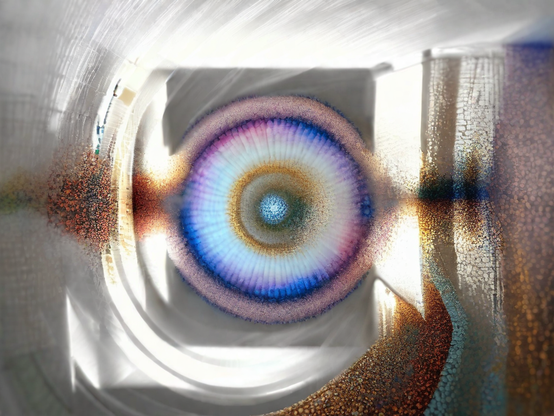 A swirl of colorful nanobots in motion, symbolizing a morning rush in a sci-fi setting.