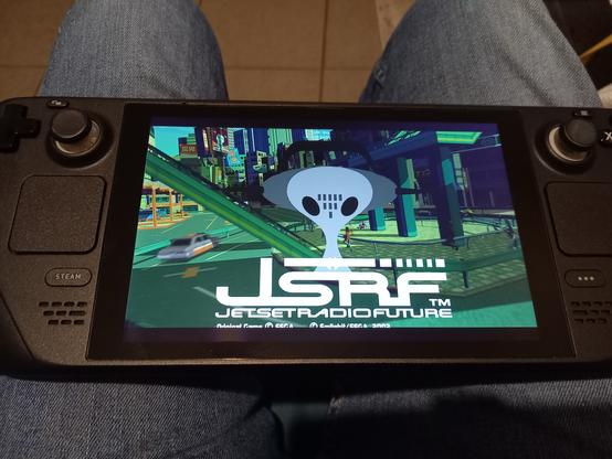 Photo de la Steam Deck qui émule Jet Set Radio Future.