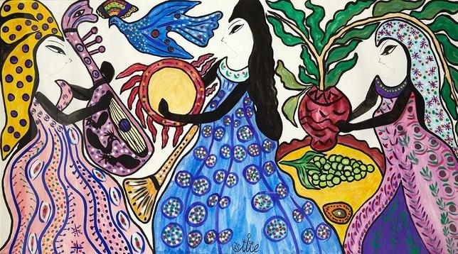 Trois femmes, deux instruments de musique, beaucoup de couleurs