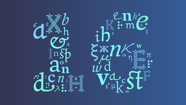 Dozens of letters of different sizes and styles form together the number 16.