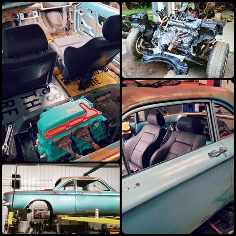 A collage of various angles of my Corvair project car.