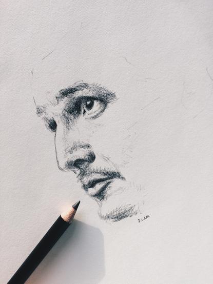Jenny Lam's quick 2020 sketch of Pedro Pascal as Din from The Mandalorian