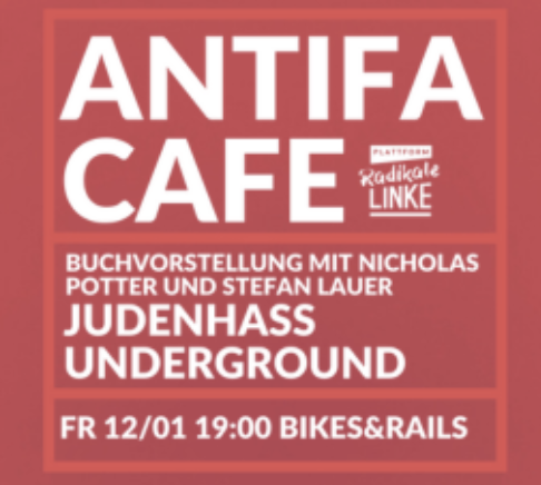 Promo Bild zum Event: roter Hintergrund, schrift weiß gehalten. Logo der radikalen linken
