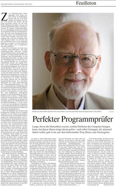 Faz, Nachruf auf den Entwickler von Quicksort