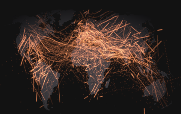 Map of migration flows worldwide with lots of artifacts