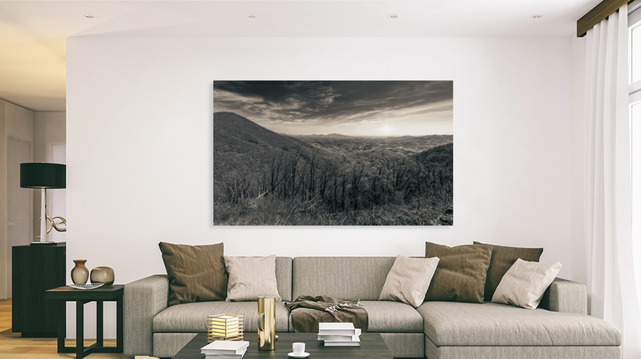 Oh Happy Day in the Blue Ridge  mountain landscape in sepia prints here:

https://www.pictorem.com/933598/Oh%20Happy%20Day%20in%20the%20Mountains.html