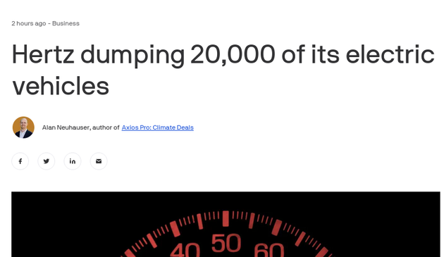 Headline: Hertz dumping 20,000 of its electric vehicles