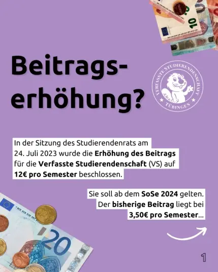 Beitragserhöhung?

In der Sitzung des Studierendenrats am 24. Juli 2023 wurde die Erhöhung des Beitrags für die Verfasste Studierendenschaft (VS) auf 12€ pro Semester beschlossen.

Sie soll ab dem SoSe 2024 gelten. Der bisherige Beitrag liegt bei 3,50€ pro Semester...