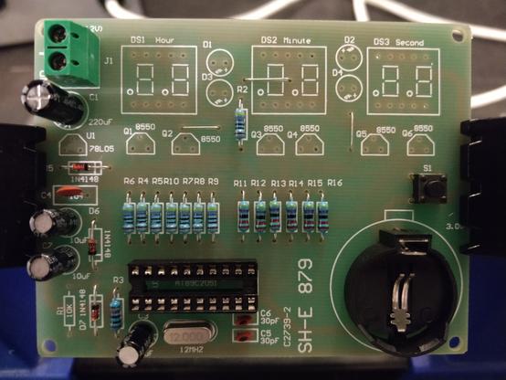 SH-E 879 kit: Half way through the build. All the passive components soldered to the board.