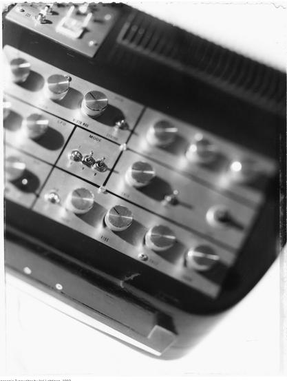 Complex Sound Generator "Typewriter", designed and manufactured by Jari Lehtinen 1993
photo copyright by Antti Viiitala, print Mika Vainio 1993