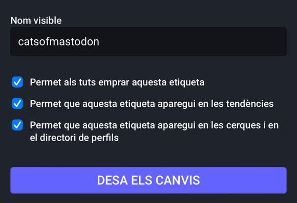 A Mastodon es poden editar els noms de les etiquetes per a que siguin més llegibles