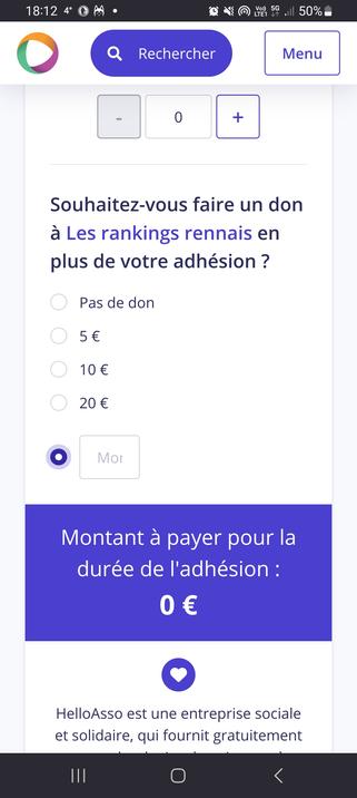 The option states the following:
"Souhaitez-vous faire un don à Les rankings rennais en plus de votre adhésion ?"