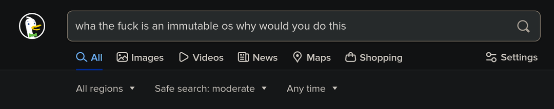 a duck duck go search query, "what the fuck is an immutable os why would you do this"