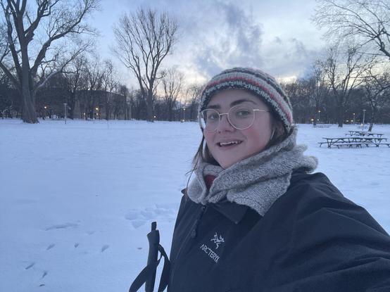 Un selfie pendant ma sortie de ski dans le parc Lafontaine.