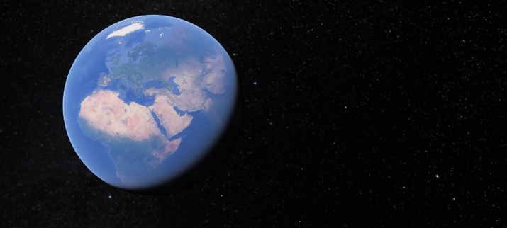 Screenshot of Google Earth view of earth, with North Africa and Middle East at center of image.