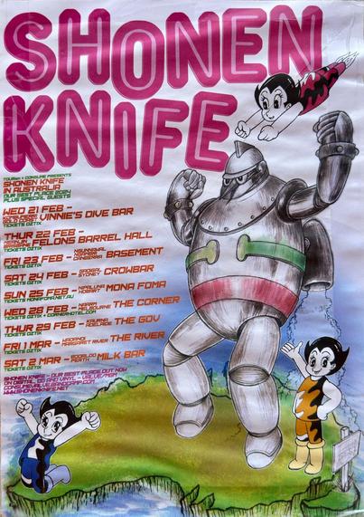 Poster for Australian tour of band Shonen Knife.  Poster features an image of the anime robot Gigantor.