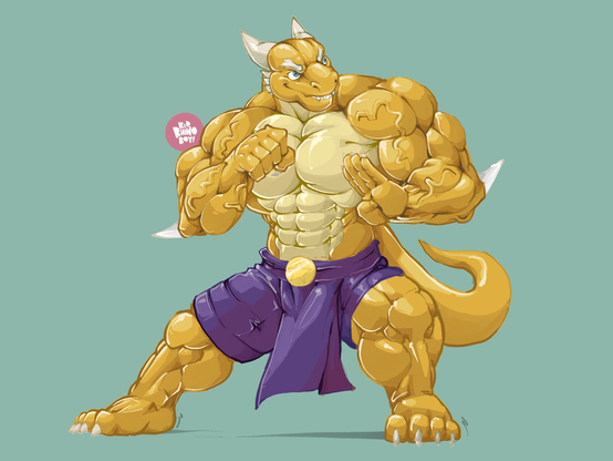 Draganta in his fighting stance ready to go, all beefed and pumped up.