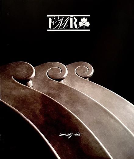 This Italian periodical, FMR (for its founder Franco Maria Ricci - also a play on the Italian word for Ephemera). The jet black cover shows a detail of a stone carving with three elegant overlapping curving lines suggesting the top of an stringed instrument such as a violin or a viola.