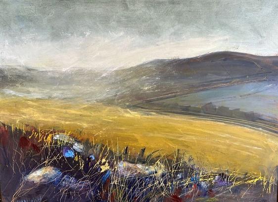 Oil painting of a brooding moorland landscape