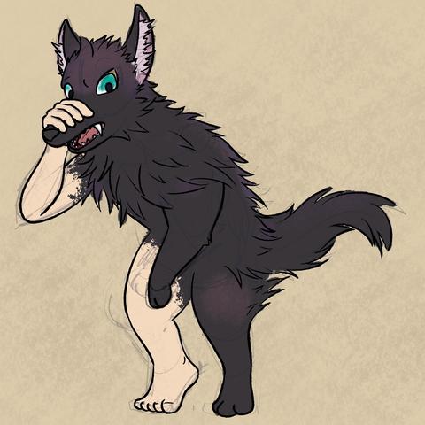 A person (who is inexplicably without clothes) is transforming into a pikul, a fictional animal that is a cross between a Yorkshire terrier, a pangolin, and Anubis (according to the designer, at least) from the upcoming Visions of Mana.