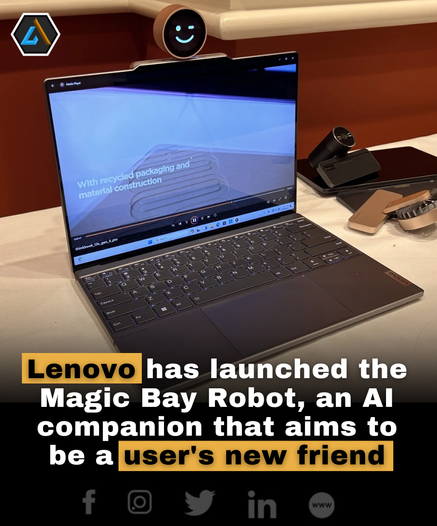 Lenovo's Magic Bay Robot is part of the company's external expansion system, designed to attach to the top of compatible laptops via pogo pins. The robot is a concept featuring facial expressions that change as it observes the user from above the laptop display. 

While its current capabilities are limited to blinking and smiling, Lenovo envisions a future iteration equipped with a speaker and microphone, transforming it into a voice-enabled, AI-powered assistant. The concept aligns with trends in technology, similar to Microsoft Copilot or ChatGPT, aiming to provide users with a friendly and interactive interface for various tasks.  

#LenovoMagicBayRobot #AIAssistant #FutureofTech #AICompanions
#InteractiveLaptops #BlinkyBuddy #CuteTech #Lenovo #friendly