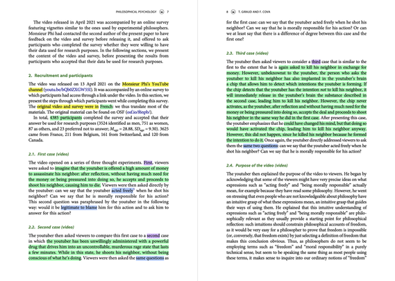Pages 7 and 8 explaining the video solicitation method and first three thought experiments.