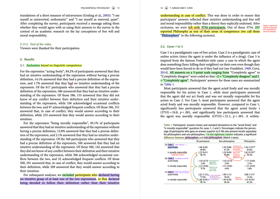Pages 15 and 16 showing results of the first three thought experiments (after exclusions).