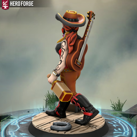 Back view of country and western singing vampire.