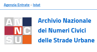 Agenzia Entrate - Istat A Archivio Nazionale "o dei Numeri Civici . delle Strade Urbane