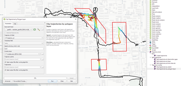 Screenshot of Trajectools clipping GUI and example results