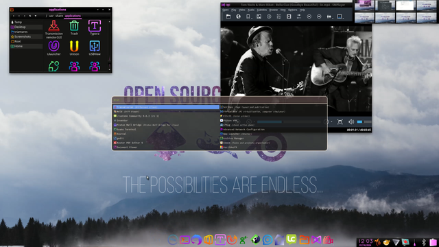 Elive E16 Retrowave-like desktop using themed Enlightenment E26