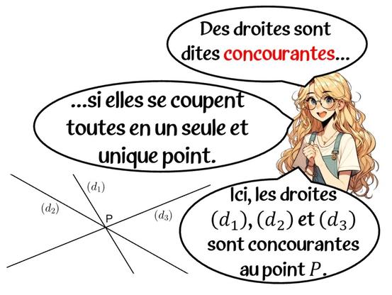 Personnage qui explique ce que sont 3 droites concourantes.
