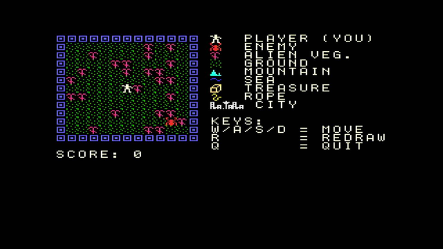 Screenshot of a custom roguelike RPG in development on a RC2014. Now with colors.