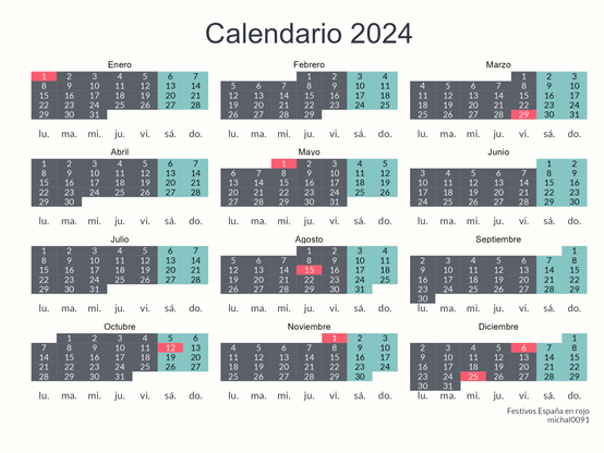 calendar 2024 with holydays of Spain