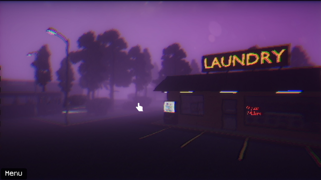 Screenshot of a PS1 style game Laundromat environment.