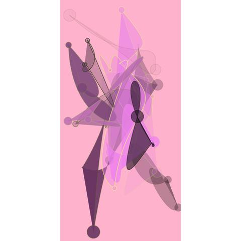 abstract algorithmic image, layered curve and rounded forms, mostly pink colors