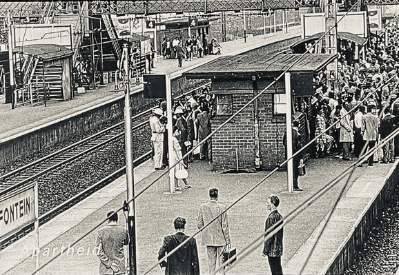 A train station in South Africa with an invisible wall, packed with Black people on one side and not pets on the other ￼