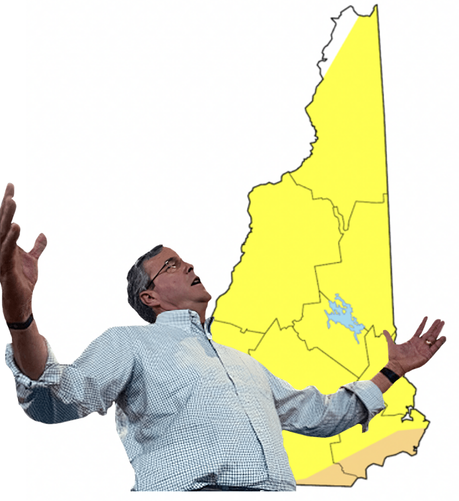 Meme image.

Image of the map of the state of New Hampshire overlaid with a meme image of Jeb Bush leaning back with his arms open like he has won something.