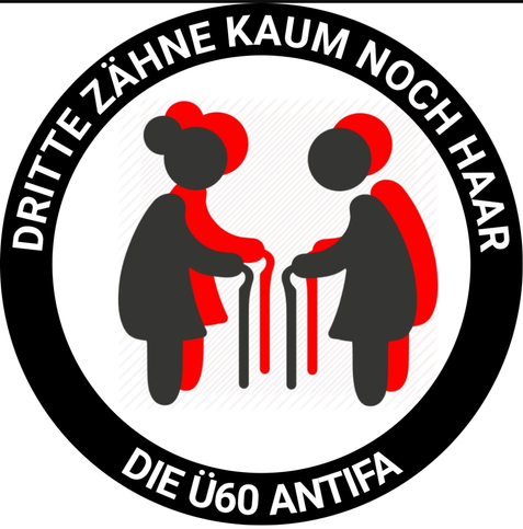 Antifa Sticker mit älteren stilisierten Menschen und dem Text lt. Toot