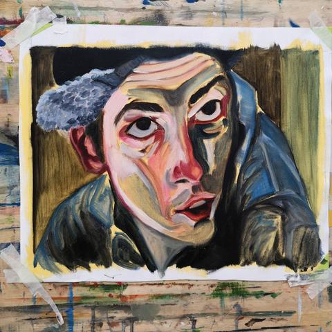 An oil painting based on screenshot from the Matrix. Specially of Mouse (Matt Doran)
In this picture were looking at a lose up looking sharply down on Mouse so his features are quite distorted (forehead and eyes very big). The painting is in red and blue tones with some greenish skin and background. Mouses right side is in the shadow (here using blue). His ear and nose are very red. The rest sort of interpolated between those poles.
2,5 hours of work in wet oil paint