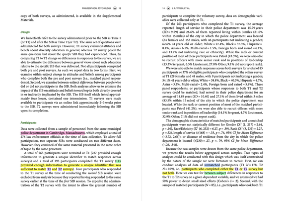 Pages 13 and 14 showing information about the samples at Time 1 (T1) and Time 2 (T2).