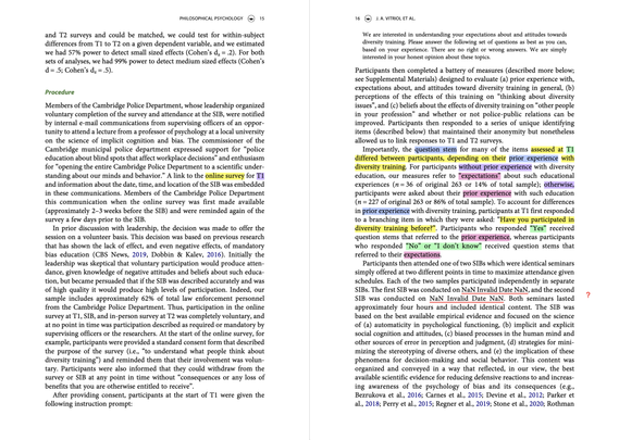 Pages 15 and 16 showing information about the online survey at Time 1 (T1).