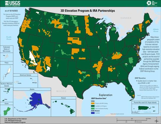 map - 3DEP current coverage, CONUS and Alaska, USA