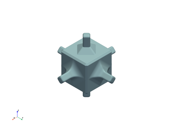 minesweeper-like cube with squares sticking out, chamfers and fillets everywhere