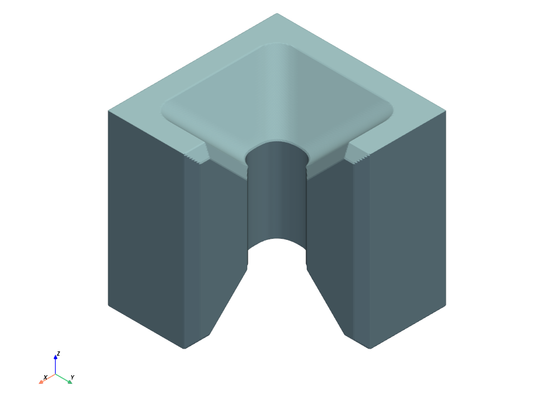 cube with round hole and chamfers everywhere