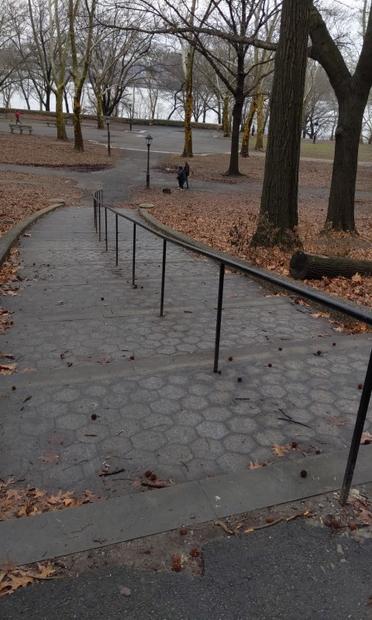 Stairs with handrail in Riverside Park, NYC.
