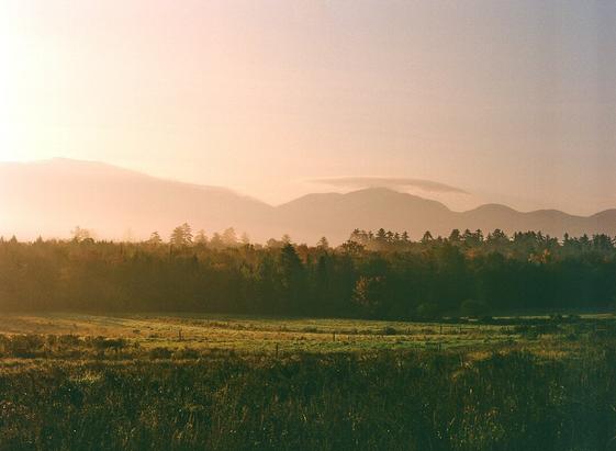 A field in Sugar Hill NH with fog