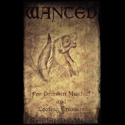 Weathered wanted poster with a bust of a weasel in the centre.
Text reads:. WANTED for drunken mischief and looting treasure