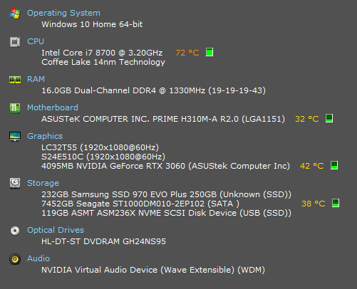 photo of some pc stats in prep for a potential future upgrade